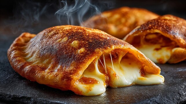 Crispy Panzerotti with Melted Cheese Filling and Golden Fried Dough Close Up