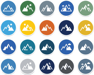 Fototapeta premium Mountain Landscape Icons Set Featuring Different Colors and Scenery Designs for Travel and Adventure Themes