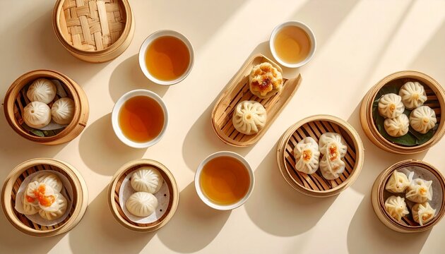 Serve up an authentic Asian culinary experience with our premium dim sum collection.&nbsp;This image shows a delicious selection of dim sum, including xiaolongbao (soup dumplings) and dumplings, steamed ts