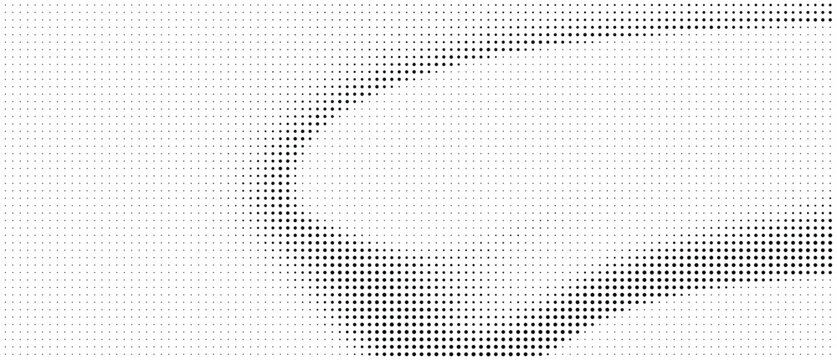 Abstract pattern of black dots forming a partial circle with negative space abstract background halftone pointillism