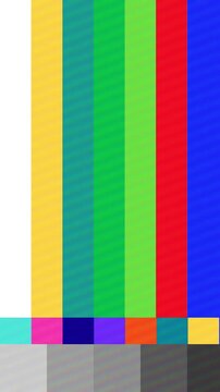 Standard color bar test pattern for broadcast signal calibration and accurate video display adjustment