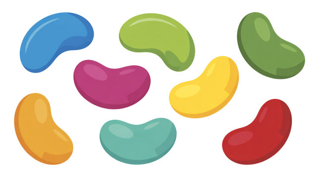 Colorful assortment of jelly bean-shaped objects in vibrant hues Vector