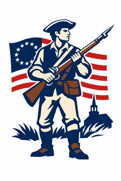 Patriots Day Minuteman Soldier Vector Illustration