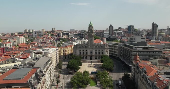 Cityscape View Of Camara Municipal Surrounded By Porto City