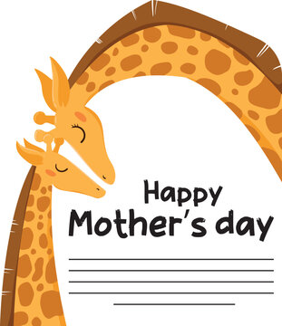 Happy Mother's Day Giraffe Illustration with Mother and Baby