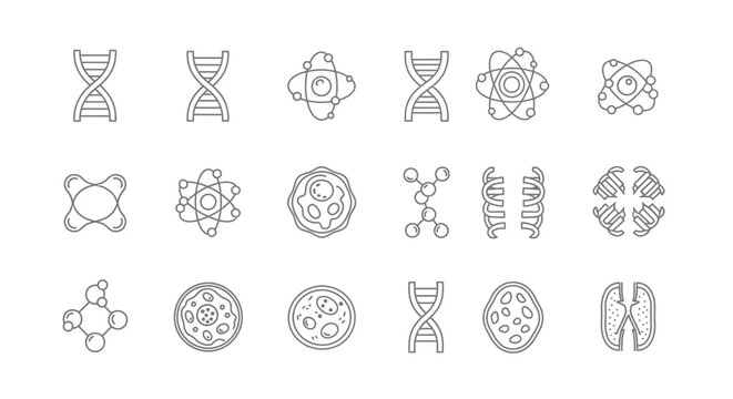 Collection of science and biology icons.