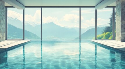 Fototapeta premium A large pool with a view of mountains