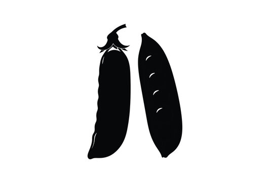 A striking black silhouette of a pea pod and single pea illustration