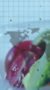 Red shape arriving right tomato resolving avocado sliding map staying fixed forming salad vignette