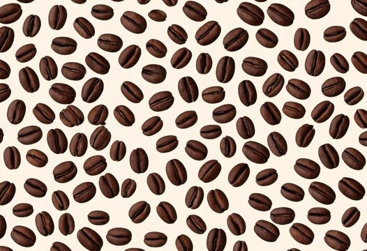 Roasted Coffee Beans Pattern Scattered on White Background