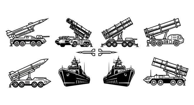 Military missile launchers and aircraft illustration
