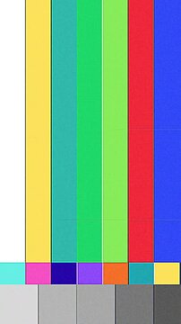 A common test pattern used for calibrating broadcast signals and displays, showing vibrant color bars and grayscale