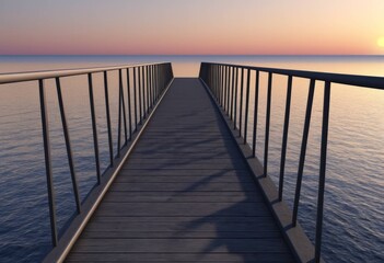 Obraz premium Long bridge stretching over the ocean with sunset