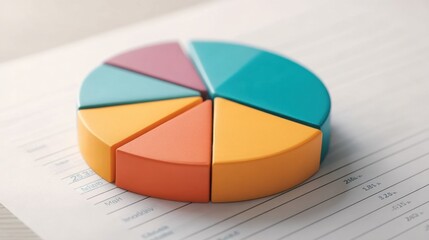 Fototapeta premium Colorful Pie Chart on Financial Paper with Vibrant Segments for Data Visualization and Analysis