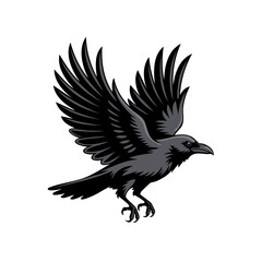 Fototapeta premium black silhouette crow bird in flight illustration