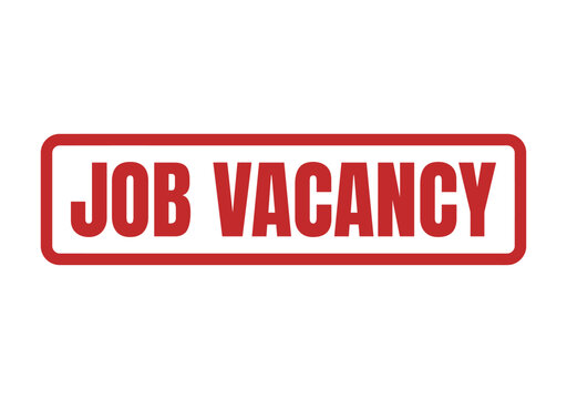 A red rubber stamp icon with bold text saying job vacancy for corporate recruitment and hiring