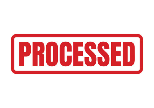 Red rectangular rubber stamp mark with the word processed written in bold uppercase block letters