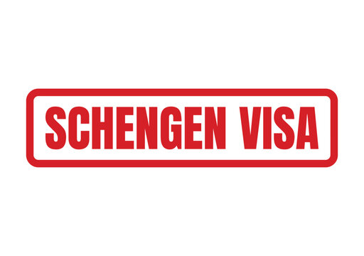 Red rectangular stamp showing the text Schengen Visa for official travel documents and border crossing authorization