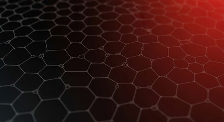 Obraz premium Abstract hexagonal grid pattern with a gradient from dark to red, resembling a scientific or technological network structure.