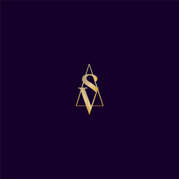 Sophisticated SV initial logo set within a sharp triangle, blending luxury serif typography with geometric style, ideal for premium financial firms, upscale real estate agencies, executive business