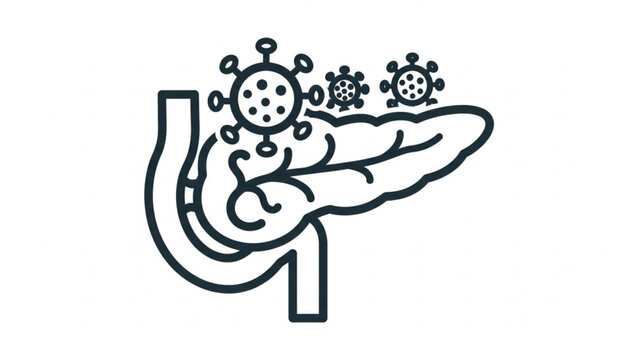 World Pancreatic Cancer Day Medical illustration of the pancreas with viruses, representing pancreatic disease and infections