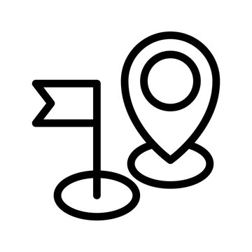 Location pin and flag icon modern map marker, destination tracking and navigation milestone concept visual