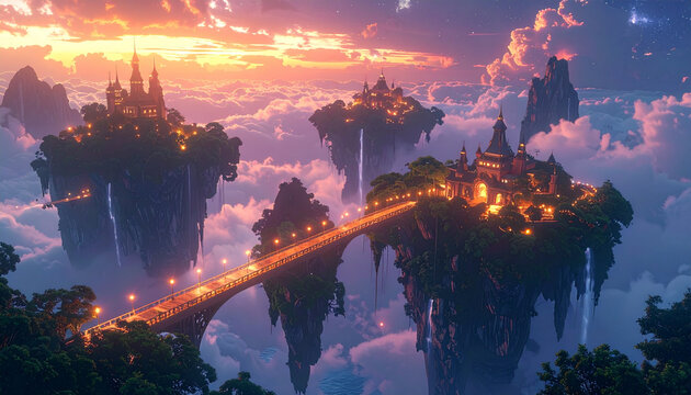 Fantasy floating island landscape artwork