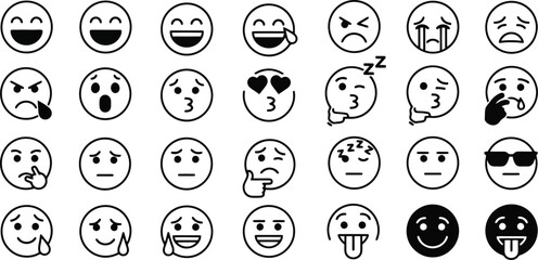 Fototapeta premium Collection diverse emoticon symbols for digital communication expressing various emotions and reactions