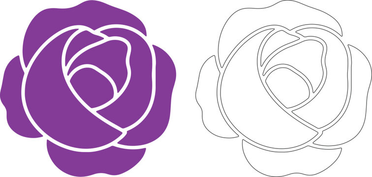 Purple rose bloom silhouette and outline flower