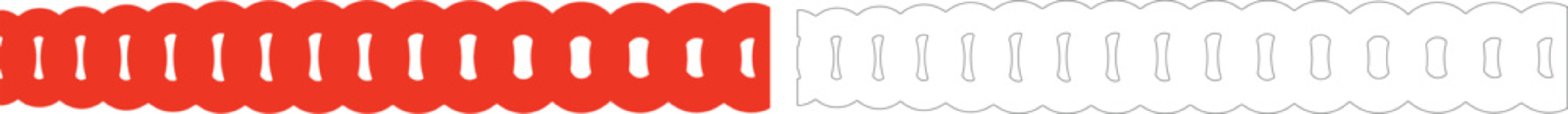 Red scalloped border with white oval cutouts and black outline