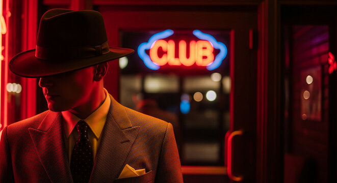 Man in zoot suit hat symbolizing nightlife retro style