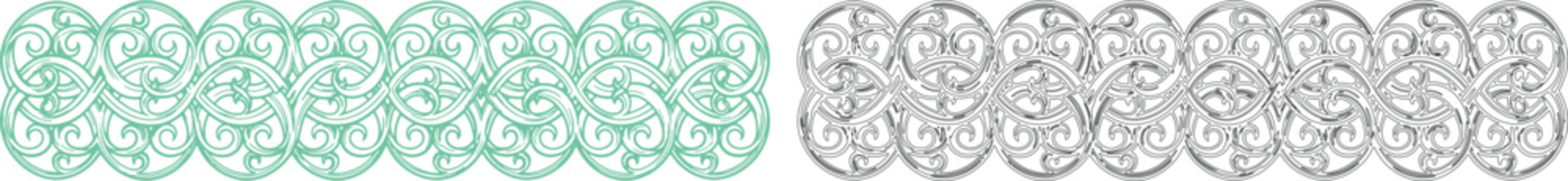 Teal and black swirling vine pattern border green white