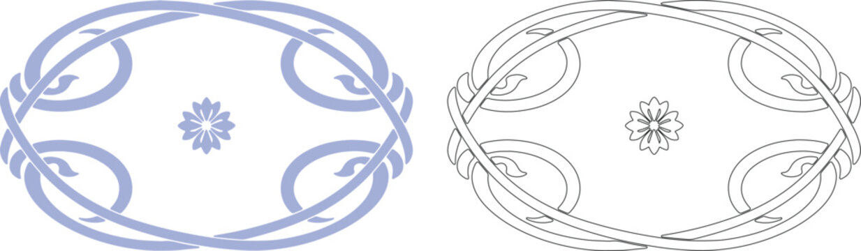 Two mirrored S shaped vines with flower in center plant