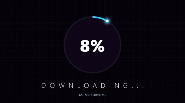 Futuristic Digital Download Progress Bar Animation with Percentage Counter and Data Transfer Stats for Tech Apps
