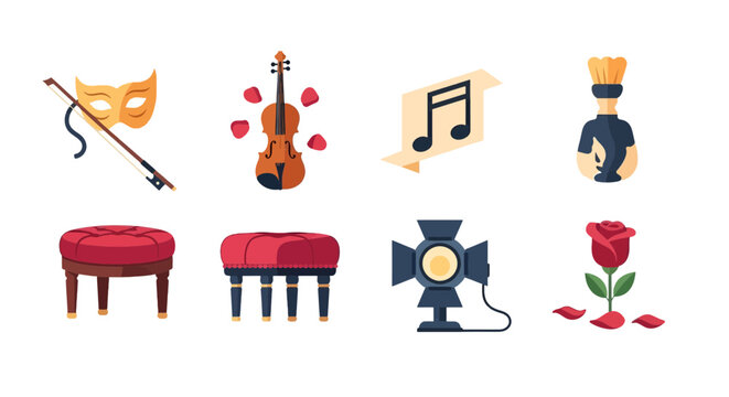 Collection of Musical Instruments and Stage Props for Performing Arts