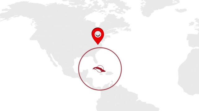 Cuba Location Pin on World Map for Travel Concept