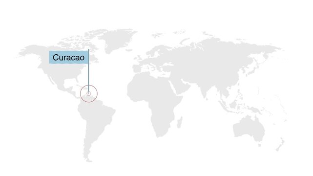 Curacao Map Location Pointer Animation on World Map