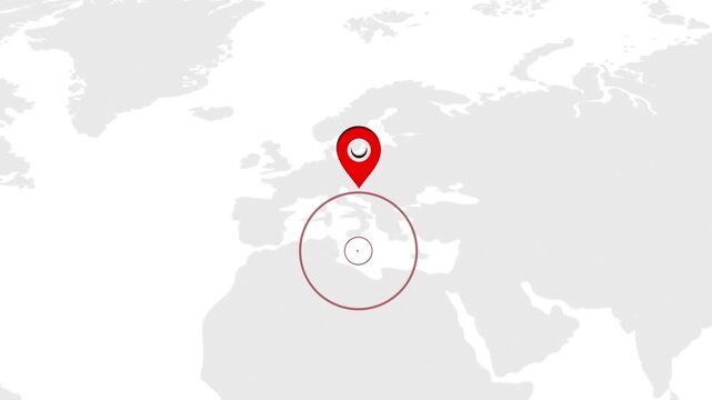 Malta Country Location Animation on Digital World Map