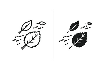 Fototapeta premium Vector illustration of flying leaves in outline and solid black, symbolizing nature and movement