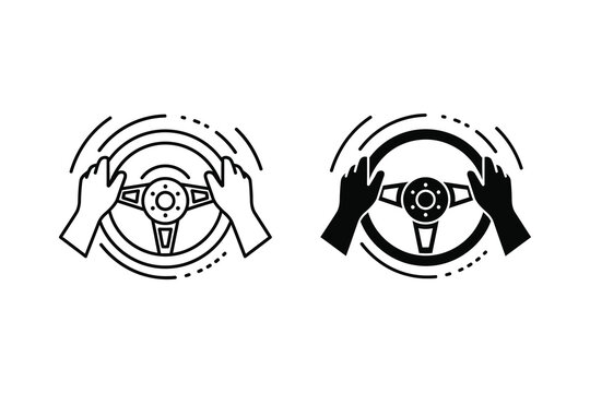 Hands Steering Wheel Driving Car Control Vector Illustration Icons Set