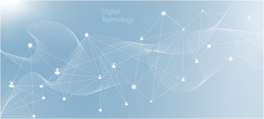 Fototapeta premium Abstract tech network connection dots. Digital technology and big data analysis background. abstract vector background with lines