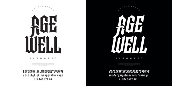 Age Well modern gothic blackletter display font for craft beer label and traditional heritage branding logo design