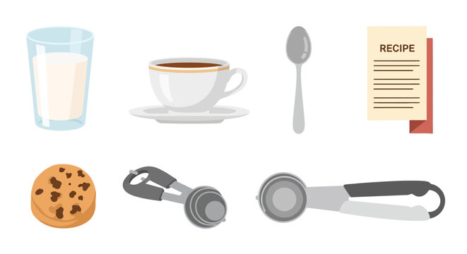 Breakfast Set with Milk, Coffee, Spoon, Cookie, and Torch
