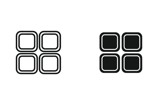 Four rounded squares arranged in a 2x2 grid, presented as outline and solid fill vector graphics