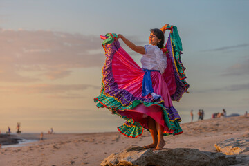 Traditional Guanacaste Dancer at Sunset on a Costa Rican Beach