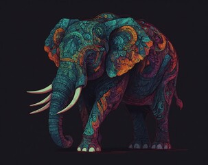Obraz premium illustration of stylized simple cozy doodle Fantasy neon Abstract drawing of elephant Colorful illustration