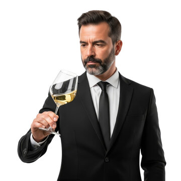 Man in suit holding glass of white wine
