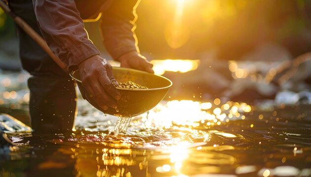 Man panning for gold in sunlight