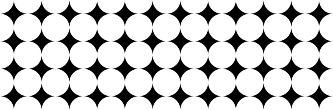 Geometric circle pattern with star negative space, seamless modern black and white abstract background design