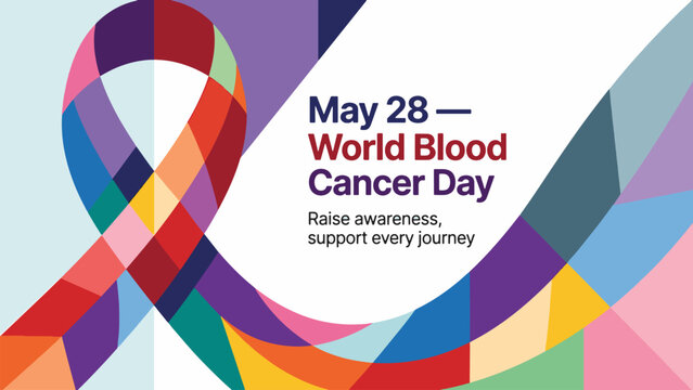 World Blood Cancer Day with colorful awareness ribbon, support hope and unity concept, health campaign illustration